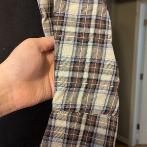 SHEIN Plaid Long Sleeve Shirt - Brown and Cream